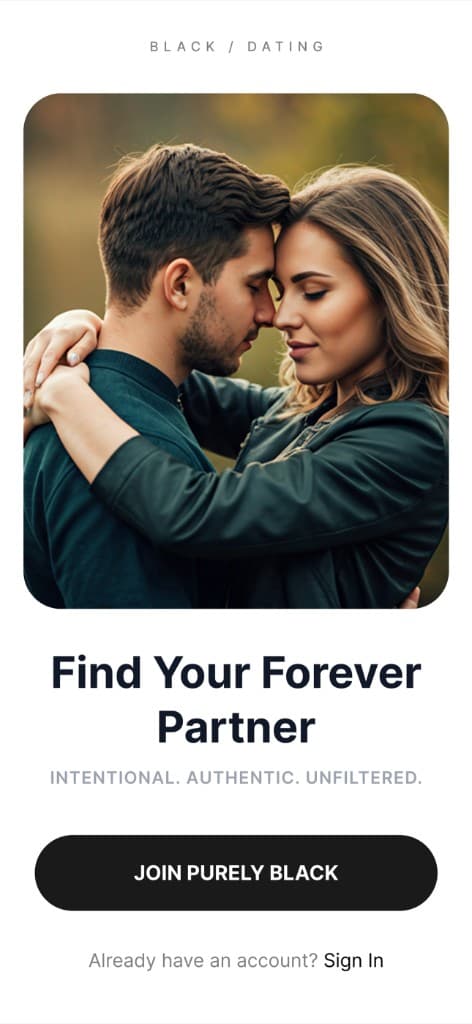 Couple embracing — find your forever partner on Purely Black