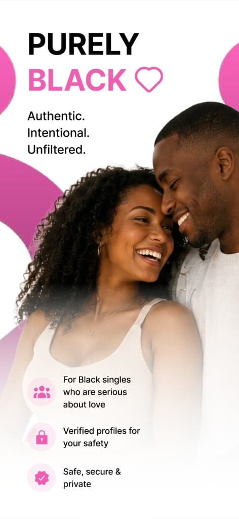 Happy Black couple connecting on Purely Black